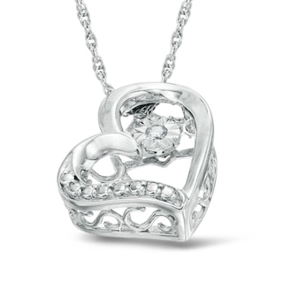 Diamond Accent Offset Heart Pendant in Sterling Silver
