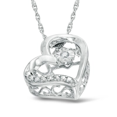 Diamond Accent Offset Heart Pendant in Sterling Silver