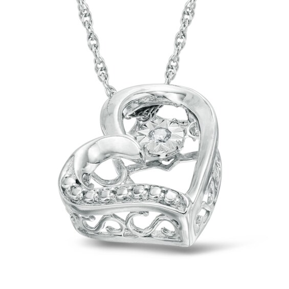 Diamond Accent Offset Heart Pendant in Sterling Silver