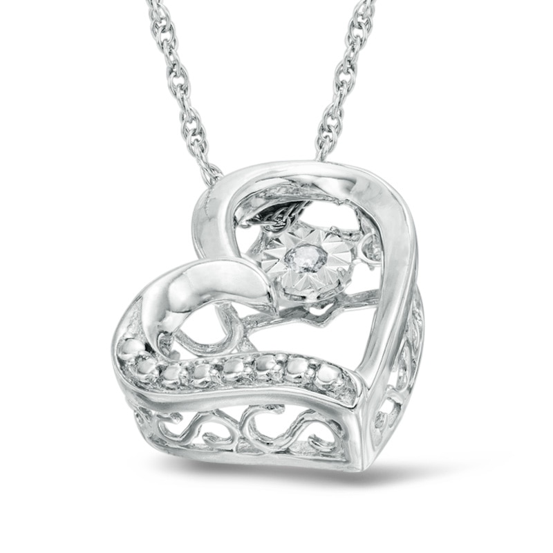 Diamond Accent Offset Heart Pendant in Sterling Silver