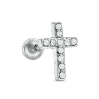 018 Gauge Crystal Cross Cartilage Barbell in Stainless Steel - 5/16"