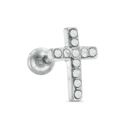 018 Gauge Crystal Cross Cartilage Barbell in Stainless Steel - 5/16"