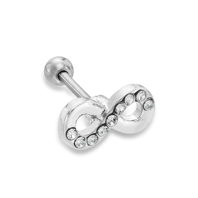 Main Image 1 of 018 Gauge Crystal Infinity Cartilage Barbell in Stainless Steel - 5/16"