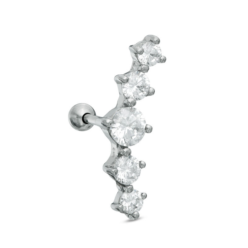 Main Image 1 of 018 Gauge Cubic Zirconia Curved Cartilage Barbell in Solid Stainless Steel