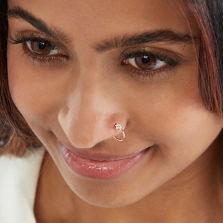 14K Gold CZ Flower Nose Ring - 20G 5/16"