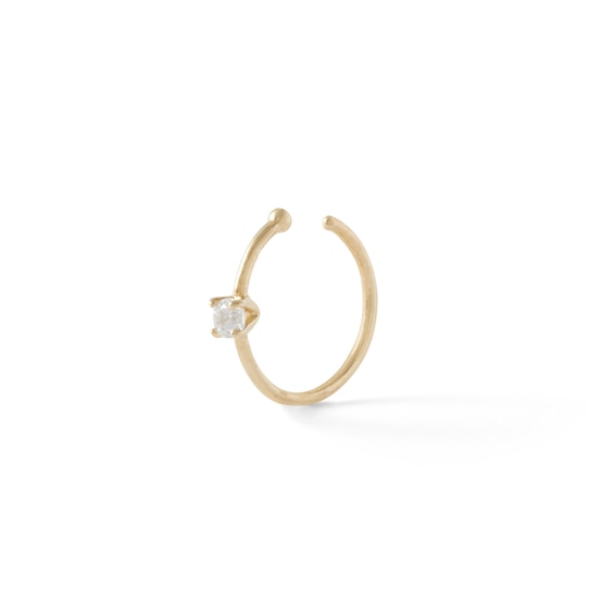 14K Solid Gold CZ Solitaire Nose Ring - 20G 5/16"