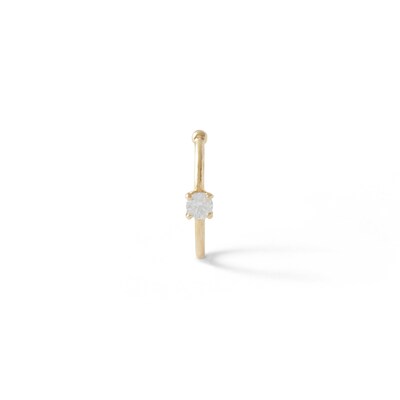 14K Solid Gold CZ Solitaire Nose Ring - 20G 5/16"