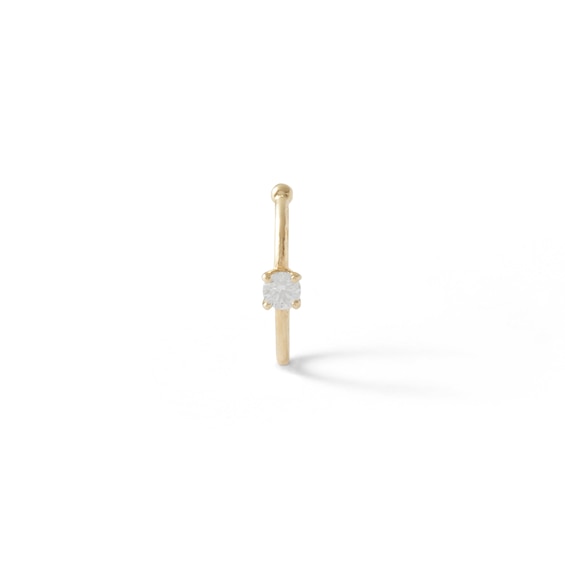14K Solid Gold CZ Solitaire Nose Ring - 20G 5/16"