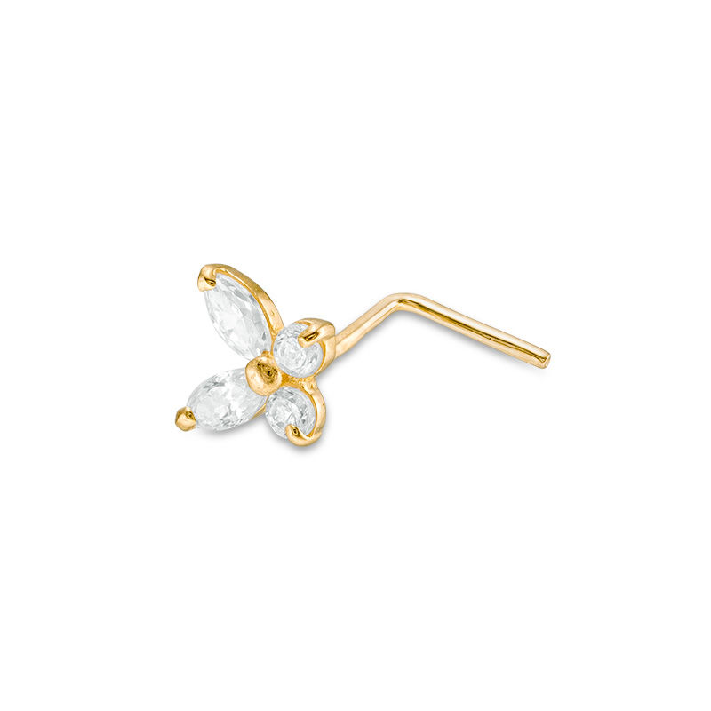 30277 14K YELLOW GOLD CUBIC ZIRCONIA BUTTERFLY NOSE RING - Gemelli Jewelers