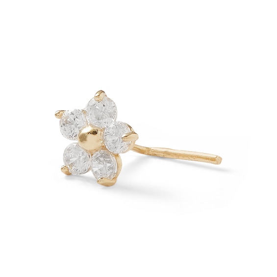 14K Gold CZ Flower L-Shape Nose Stud