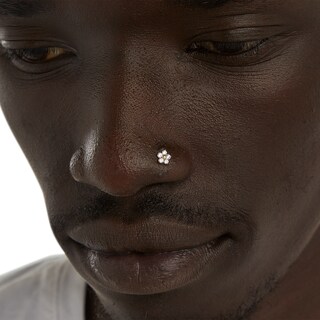 14K Gold CZ Flower L-Shape Nose Stud