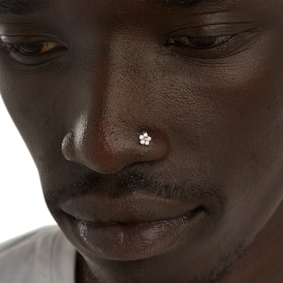 14K Gold CZ Flower L-Shape Nose Stud