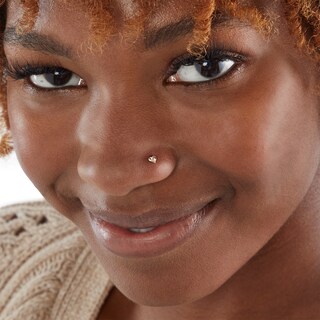 14K Solid Gold CZ Three Piece Nose Stud Set - 24G 1/4"