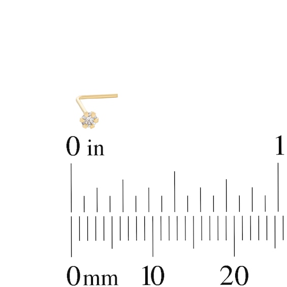 14K Solid Gold CZ Three Piece Nose Stud Set - 24G 1/4"