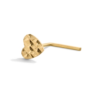 14K Solid Gold Diamond-Cut Heart L-Shape Nose Stud - 24G
