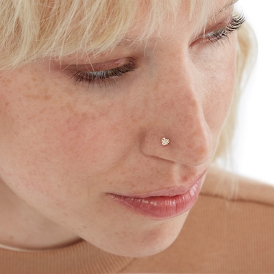 14K Solid Gold Diamond-Cut Heart L-Shape Nose Stud - 24G