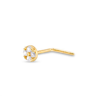 14K Solid Gold CZ Quad L-Shape Nose Stud - 24G 1/4