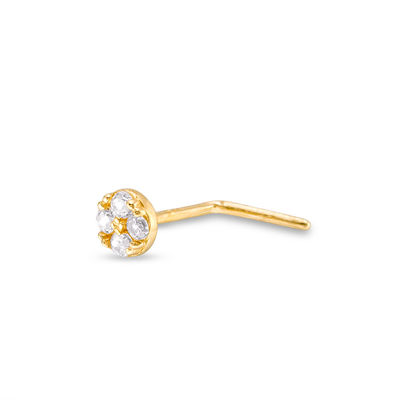 14K Solid Gold CZ Quad L-Shape Nose Stud - 24G 1/4"