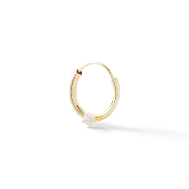 14K Hollow Gold CZ Solitaire Hoop - 20G