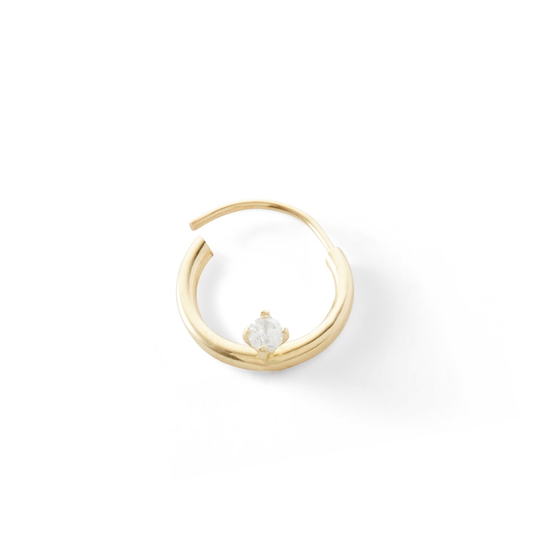 14K Hollow Gold CZ Solitaire Hoop - 20G