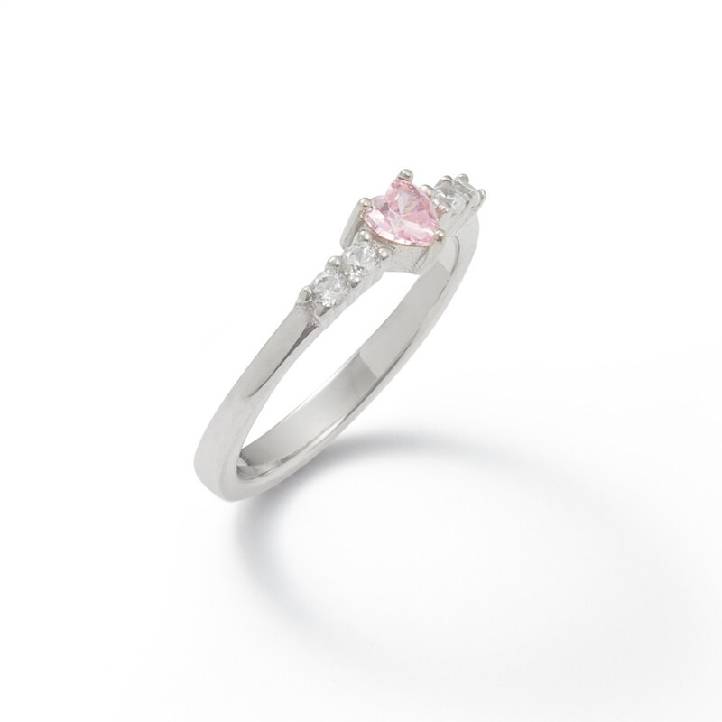 Child's Heart-Shaped Pink and White Cubic Zirconia Ring in Sterling Silver - Size 1