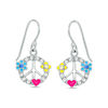 Thumbnail Image 1 of Child's Multi-Color Crystal and Enamel Peace Sign Drop Earrings in Sterling Silver