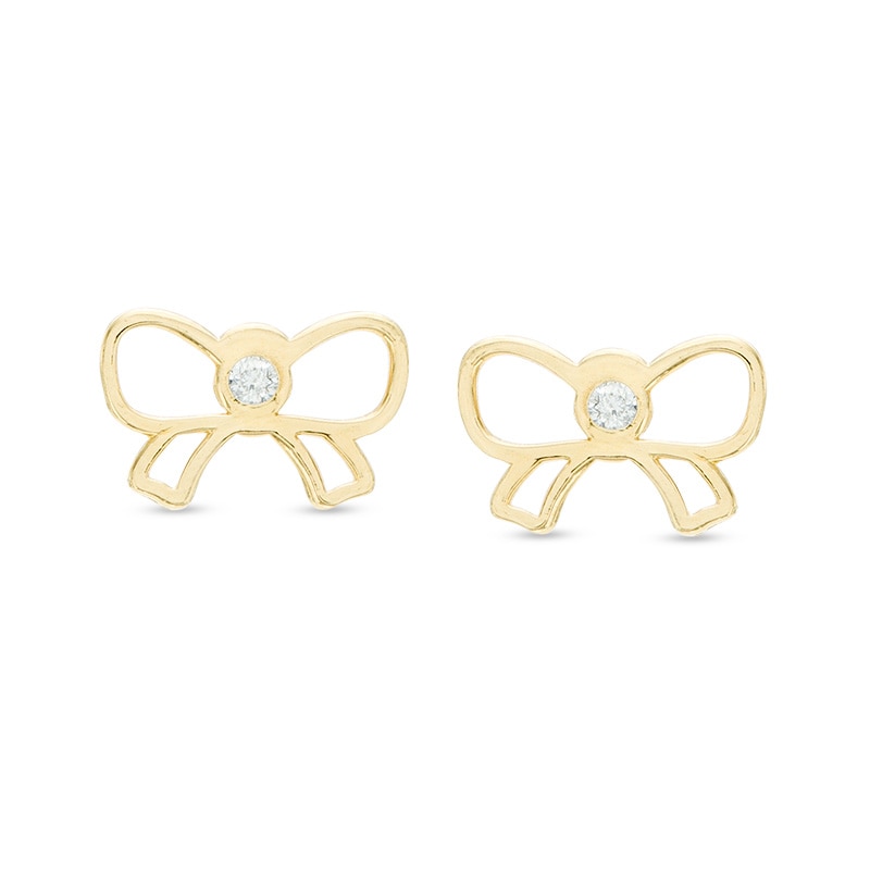 Child's Cubic Zirconia Bow Stud Earrings in 14K Gold