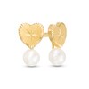Thumbnail Image 1 of Child's 2.5mm Freshwater Cultured Pearl Diamond-Cut Heart Drop Earrings in 14K Gold