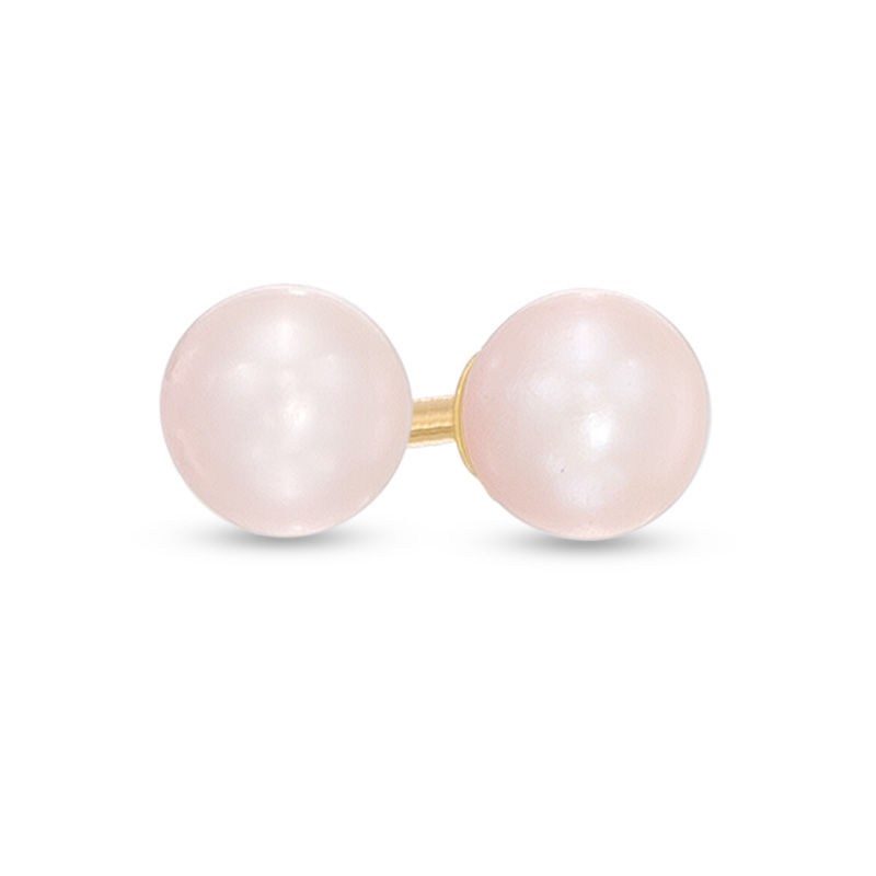 Main Image 1 of Child's 4mm Dyed Pink Freshwater Cultured Pearl Reversible Ball Stud Earrings in 14K Gold
