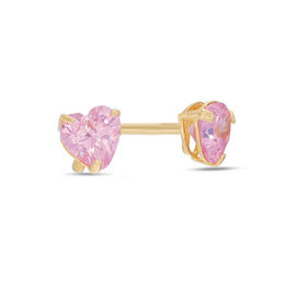 Child's 4mm Heart-Shaped Pink Cubic Zirconia Solitaire Stud Earrings in 14K Gold