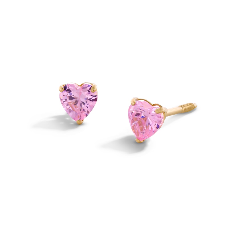Main Image 1 of Child's 4mm Heart-Shaped Pink Cubic Zirconia Solitaire Stud Earrings in 14K Gold
