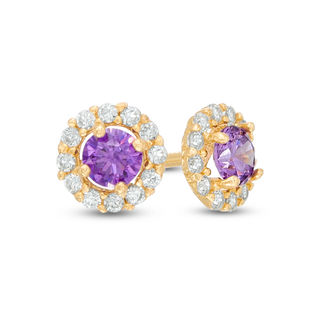 Child's 4mm and White Cubic Zirconia Frame Stud Earrings in 14K Gold