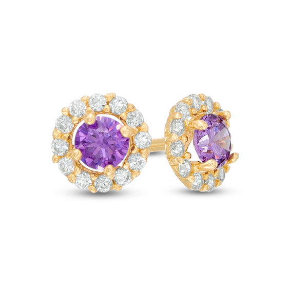 Child's 4mm White Cubic Zirconia Frame Stud Earrings in 14K Gold