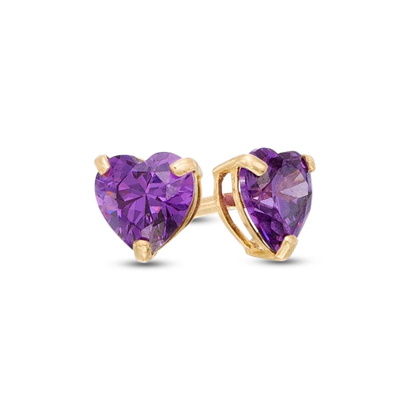 Main Image 1 of Child's 4mm Heart-Shaped Purple Cubic Zirconia Solitaire Stud Earrings in 14K Gold