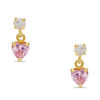 Thumbnail Image 0 of Child's 3mm Heart-Shaped Pink and White Cubic Zirconia Drop Earrings in 14K Gold