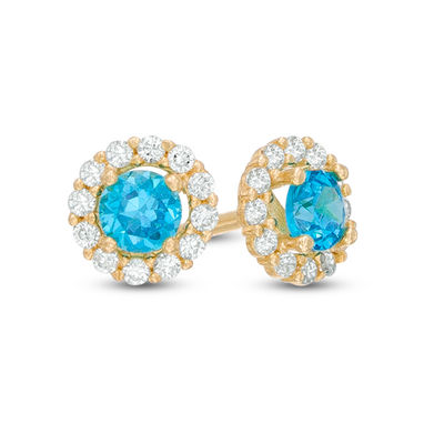 Child's 4mm White Cubic Zirconia Frame Stud Earrings in 14K Gold