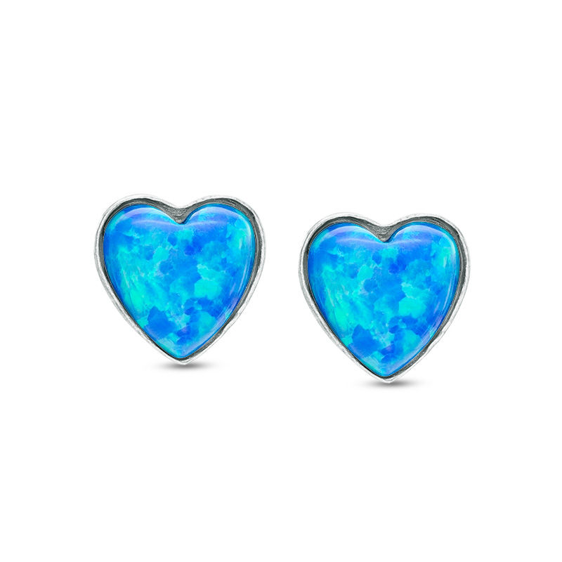 Child's Heart-Shaped Simulated Opal Stud Earrings in Sterling Silver