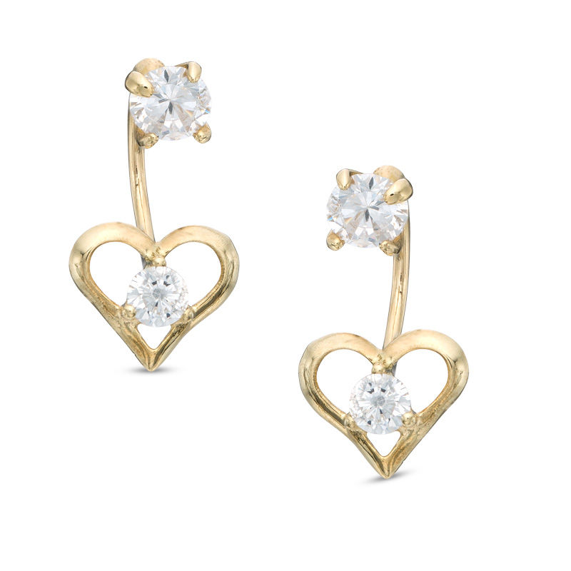 Main Image 1 of Heart Drop Cubic Zirconia Earring Jackets in 10K Gold