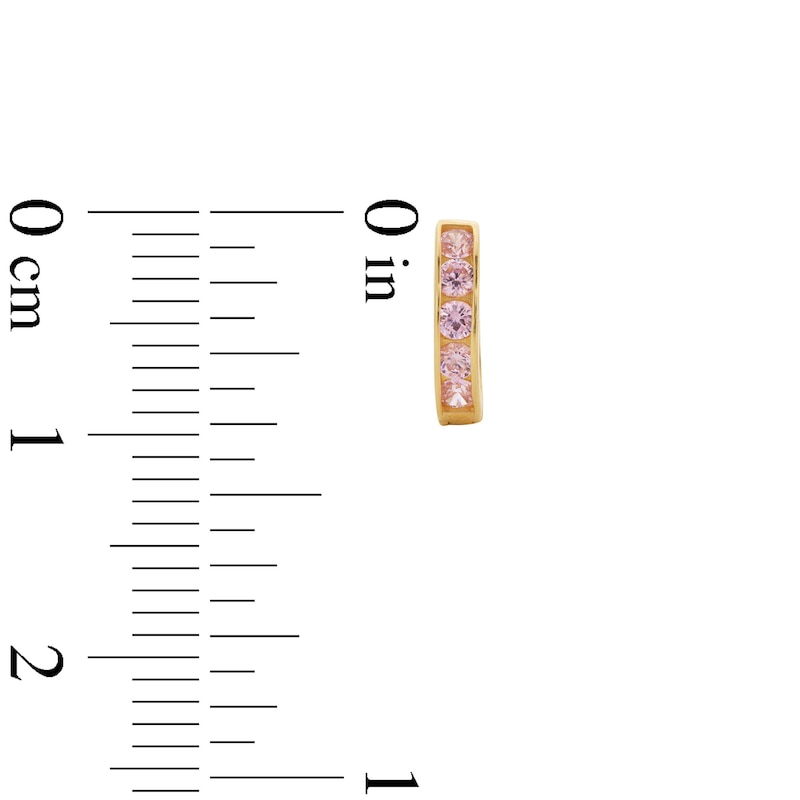 Main Image 2 of Pink Cubic Zirconia Five Stone Huggie Hoop Earrings in 14K Solid Gold