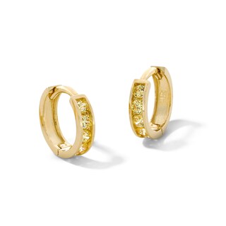 14K Solid Gold CZ Channel Five Stone Huggie Hoops