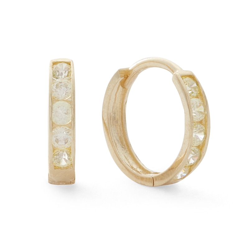 14K Solid Gold CZ Channel Five Stone Huggie Hoops