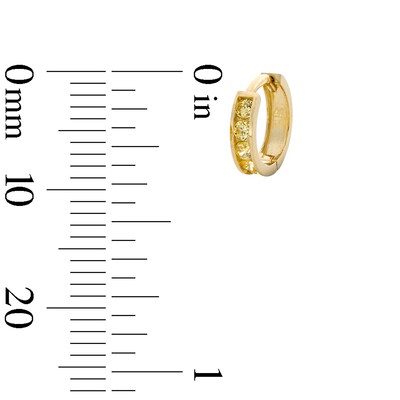 14K Solid Gold CZ Channel Five Stone Huggie Hoops