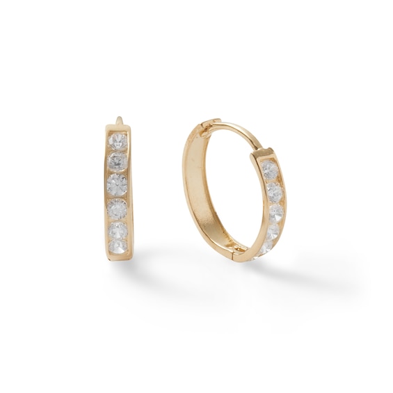 Cubic Zirconia Huggie Hoop Earrings in 14K Solid Gold