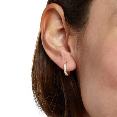 Cubic Zirconia Huggie Hoop Earrings in 14K Solid Gold