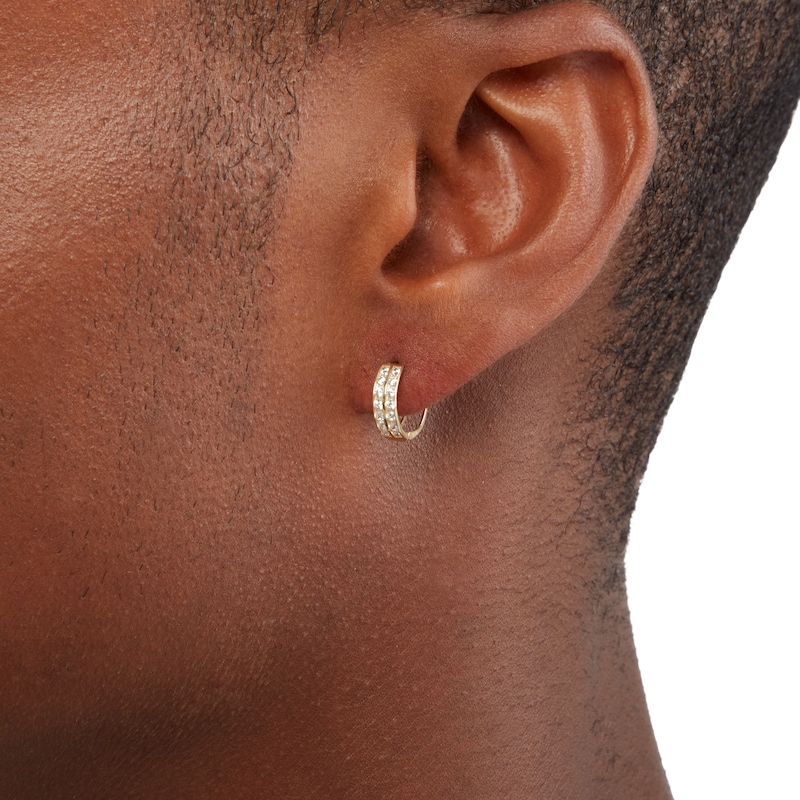 14K White Gold 14mm Double-Row Cubic Zirconia Huggie Hoop Earrings 