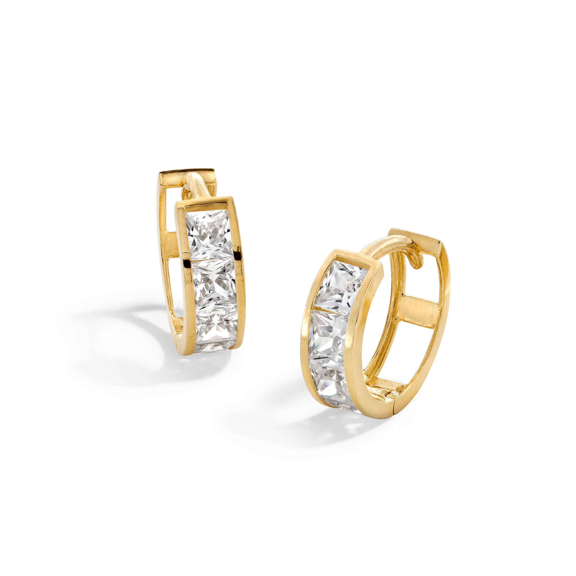 Cubic Zirconia Huggie Hoop Earrings in 14K Solid Gold