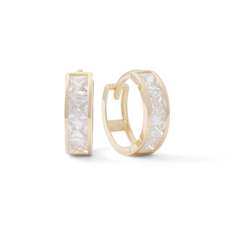 Cubic Zirconia Huggie Hoop Earrings in 14K Solid Gold