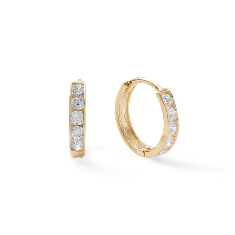 Main Image 1 of 14K Solid Gold CZ Five-Stone Huggie Hoops