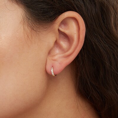 14K Solid Gold CZ Five-Stone Huggie Hoops
