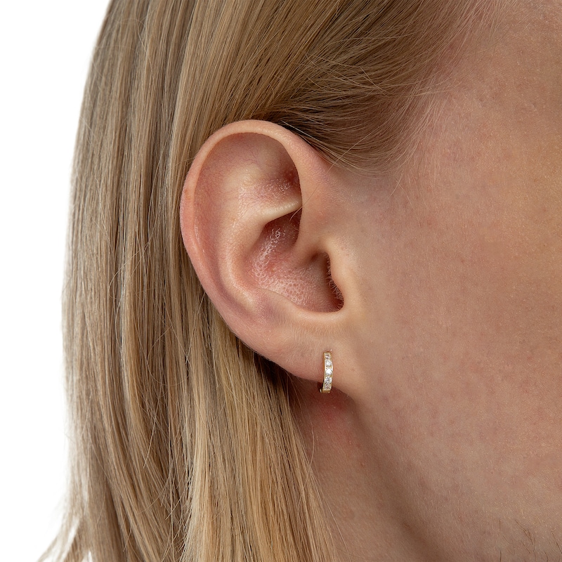 Main Image 4 of 14K Solid Gold CZ Five-Stone Huggie Hoops